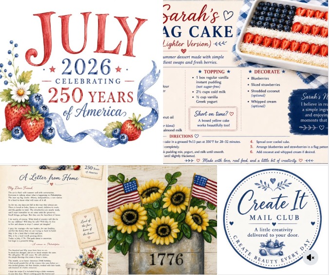 July Mail Club artwork and recipe collage