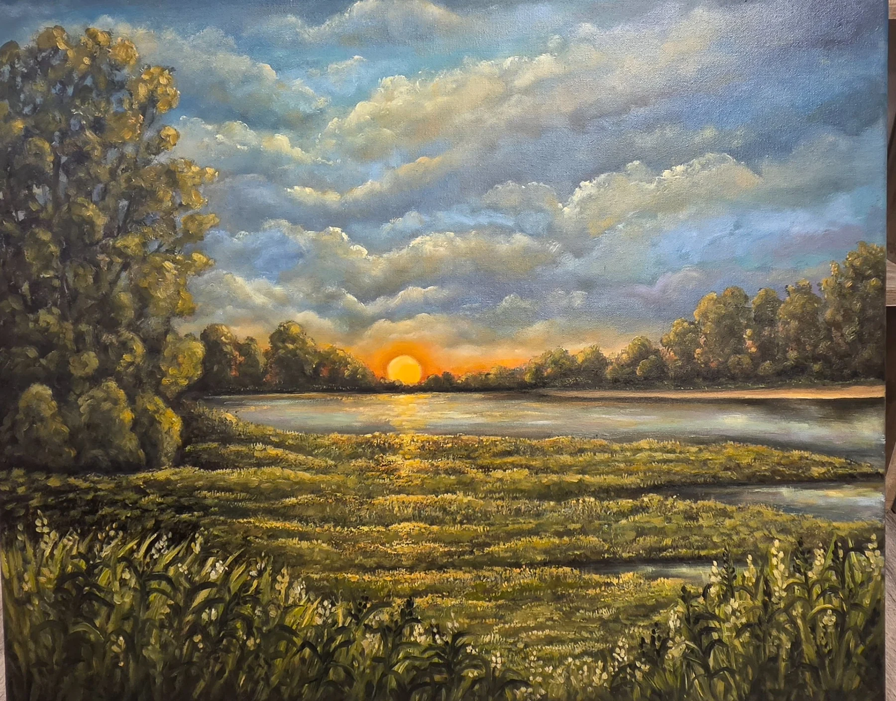 Original sunset landscape painting by Sarah Barnes